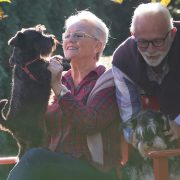Old couple with dogs