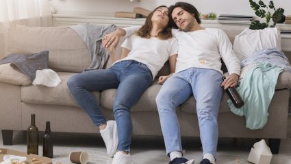 Drunk sleeping couple